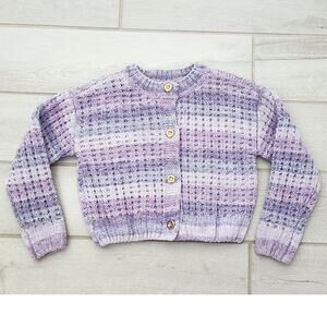 Handmade Girls Size 8 Sweater Jacket Button Purple Knit Crop Waist Long Sleeve